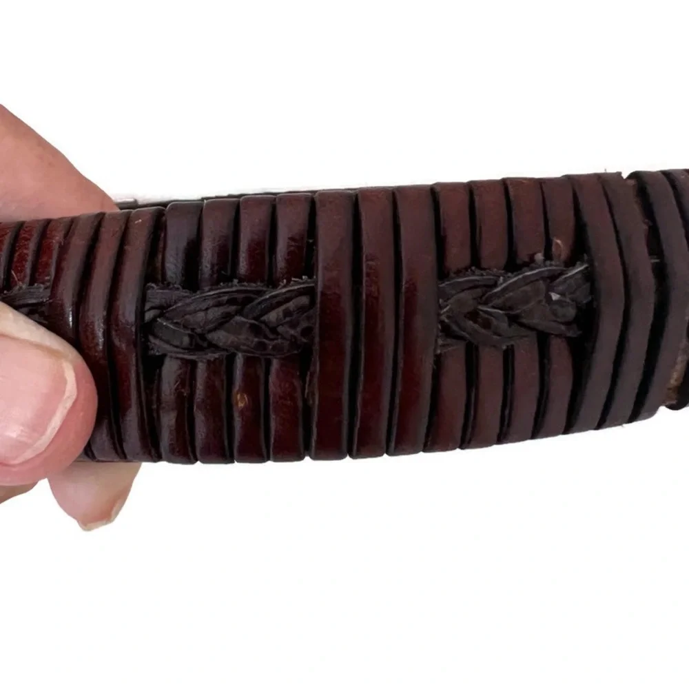 Brighton Leather Men's Belt 42 Brown Leather Belt 3907 Textured Woven Vintage
